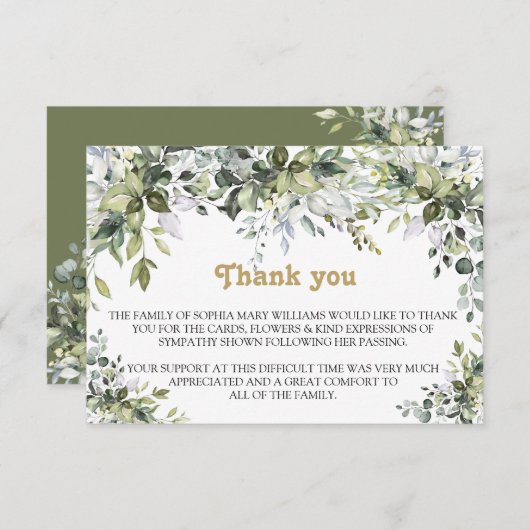 Greenery Sympathy Funeral Merci Note (Devant / Derrière)