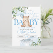 Greenery Teddy Bear-ballonBaby shower Kaart (Staand voorkant)