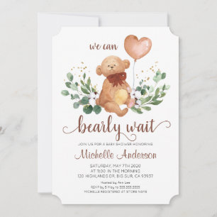 Greenery Teddy Bear Barly Wait Baby shower Kaart