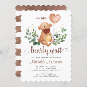 Greenery Teddy Bear Barly Wait Baby shower Kaart