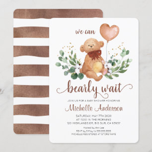 Greenery Teddy Bear Barly Wait Baby shower Kaart