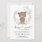 Greenery Teddy Bear met Balloons Boy 1st Birthday Kaart (Voorkant)