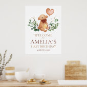 Greenery Teddy Bear Welcome Baby Birthday Poster (Keuken)