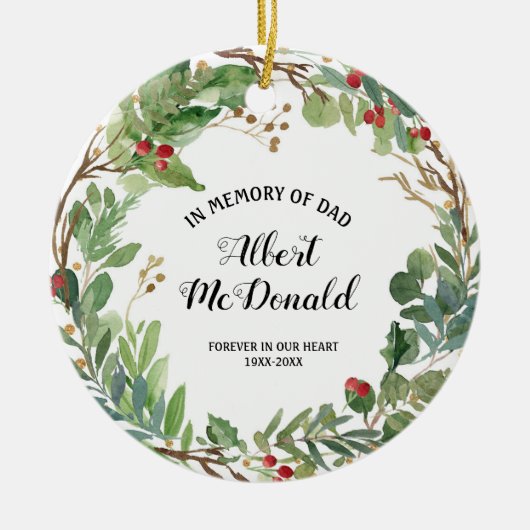 Greenery ter nagedachtenis van pap kerstversiering keramisch ornament (Voorkant)