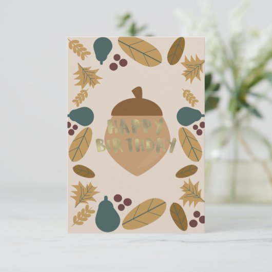 Greenery Thanksgiving Herfst Birthday Gold Foil Kaart (Staand voorkant)