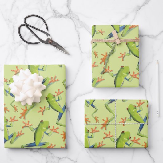 Greenery Tree-Frog Patroonontwerp Inpakpapier Vel (Voorkant)
