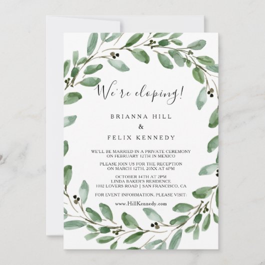 Greenery Tropical Eucalyptus Elopement Reception Kaart (Voorkant)