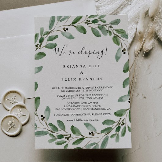 Greenery Tropical Eucalyptus Elopement Reception Kaart