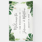 Greenery Tropical Leaves Wedding Party Spandoek (Verticaal)