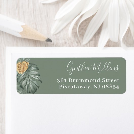 Greenery Tropical Monstera Foliage Return Address Etiket (Insitu)