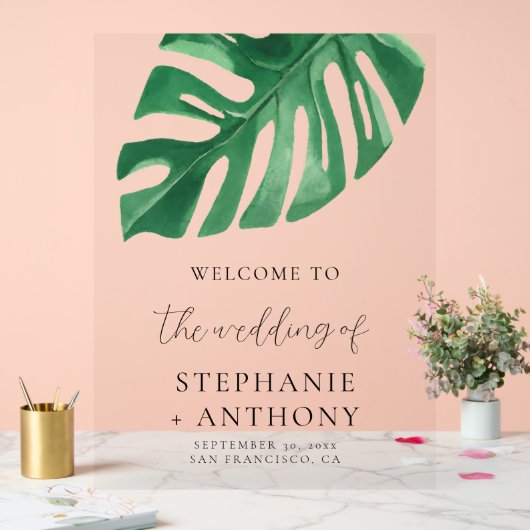 Greenery Tropical Monstera Leaves Summer Wedding Acryl Bord (Huwelijk)