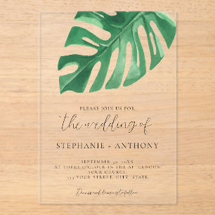Greenery Tropical Monstera Leaves Summer Wedding Acryl Uitnodigingen