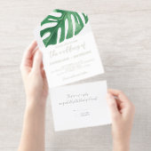 Greenery Tropical Monstera Leaves Summer Wedding All In One Uitnodiging (Uittrekbaar)