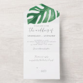 Greenery Tropical Monstera Leaves Summer Wedding All In One Uitnodiging (Binnen)