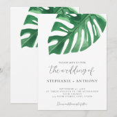 Greenery Tropical Monstera Leaves Summer Wedding Kaart (Voorkant / Achterkant)