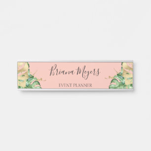 Greenery Tropical Palm Leaves Peach Business Deurbordje