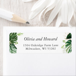 Greenery Tropical Palm Leaves Return Address Etiket