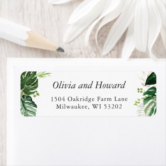 Greenery Tropical Palm Leaves Return Address Etiket (Insitu)