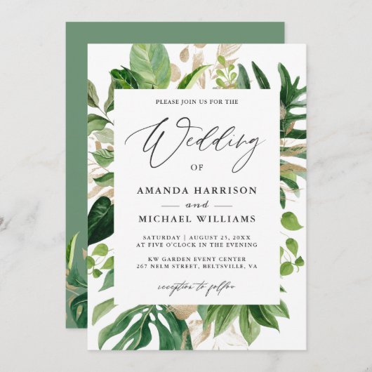 Greenery Tropical Palm Leaves Summer Wedding Kaart (Voorkant / Achterkant)