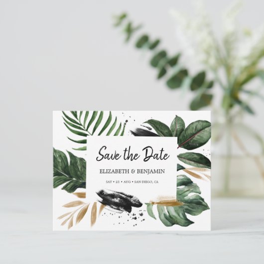 Greenery Tropical Summer verlaat de datum redden Briefkaart (Staand voorkant)