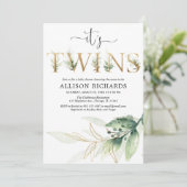 Greenery tweint baby shower uitnodiging, modern kaart (Staand voorkant)