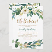 Greenery Twins Baby shower Invitation Kaart (Voorkant / Achterkant)