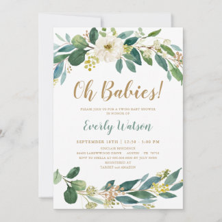 Greenery Twins Baby shower Invitation Kaart