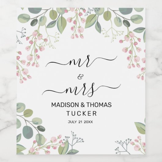 Greenery verlaat bruiloft wijn etiket (Enkel label)