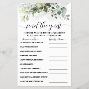Greenery vindt de Game-kaart van het Baby shower v Flyer