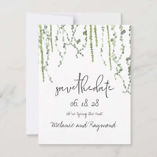 Greenery Vines Wedding Save the Date Kaart (Voorkant)