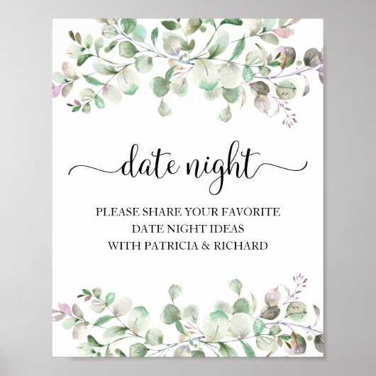 Greenery Vrijgezellenfeest Date Night Jar Sign Poster (Voorkant)