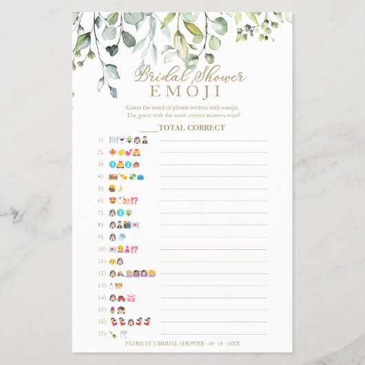 Greenery Vrijgezellenfeest Emoji Pictionary spel Flyer (Voorkant)