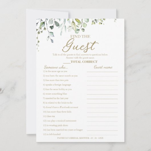 Greenery Vrijgezellenfeest vindt het gastspel Kaart (Voorkant)