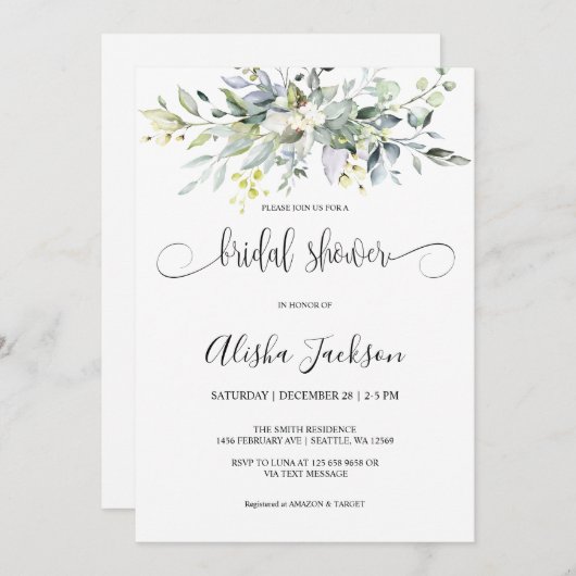 Greenery Waterverf bruidsdouche uitnodiging (Voorkant / Achterkant)