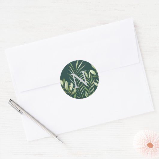 Greenery Waterverf bruiloft Monogram Envelope Seal Ronde Sticker (Envelop)