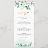Greenery Waterverf Eucalyptus Gold Wedding Dinner Menu (Voorkant)
