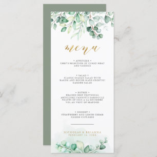 Greenery Waterverf Eucalyptus Gold Wedding Dinner Menu