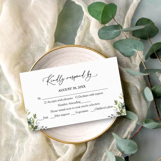 Greenery Waterverf Eucalyptus RSVP respons Informatiekaartje