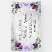 Greenery Waterverf Floral Paars Elegant Wedding Spandoek (Verticaal)