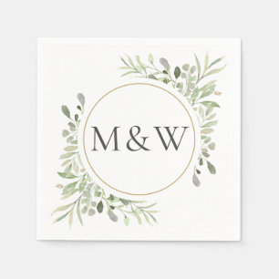Greenery Waterverf Foliage Monogram Initialen Servet