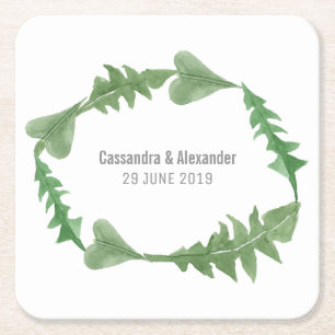 Greenery Waterverf Foliage Wedding Vierkante Kartonnen Onderzetter
