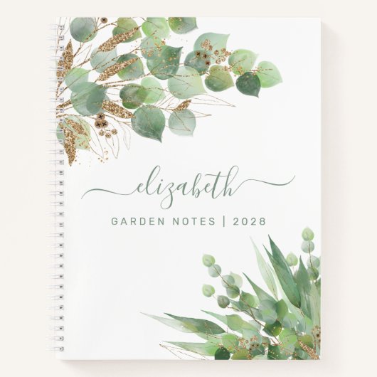 Greenery Waterverf gepersonaliseerd monogram Notitieboek (Voorkant)