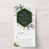 Greenery Waterverf Gold Hexagon Wedding All In One Uitnodiging (Binnen)