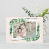 Greenery Waterverf kerstfoto Feestdagenkaart (Staand voorkant)