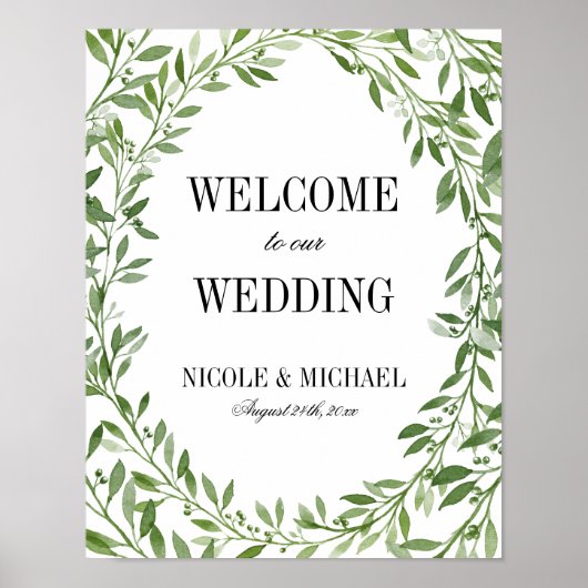 Greenery Waterverf Leaf Wreath Wedding Welcome Poster (Voorkant)