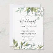 Greenery Waterverf Leaves Wedding Invitation Kaart (Voorkant)