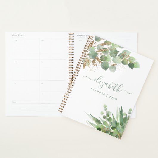 Greenery Waterverf Personalized Monogrammed Planner (Display)