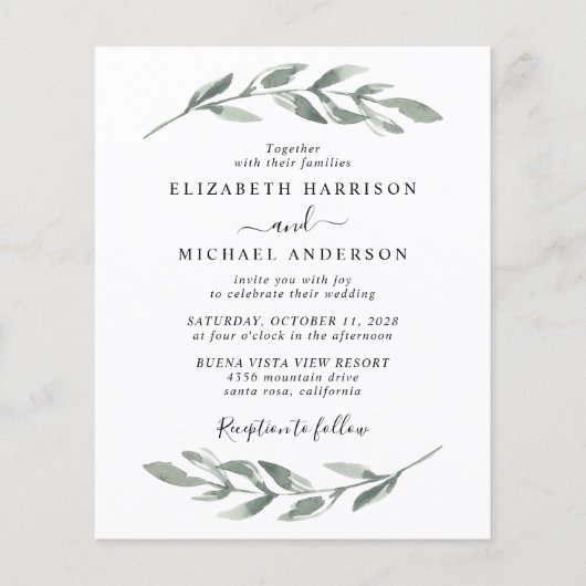 Greenery Waterverf QR Code Wedding Uitnodiging (Voorkant)