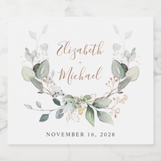 Greenery Waterverf Wedding Sparkling Wijnetiket (Enkel label)