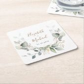 Greenery Waterverf Wedding Vierkante Kartonnen Onderzetter (Schuin)